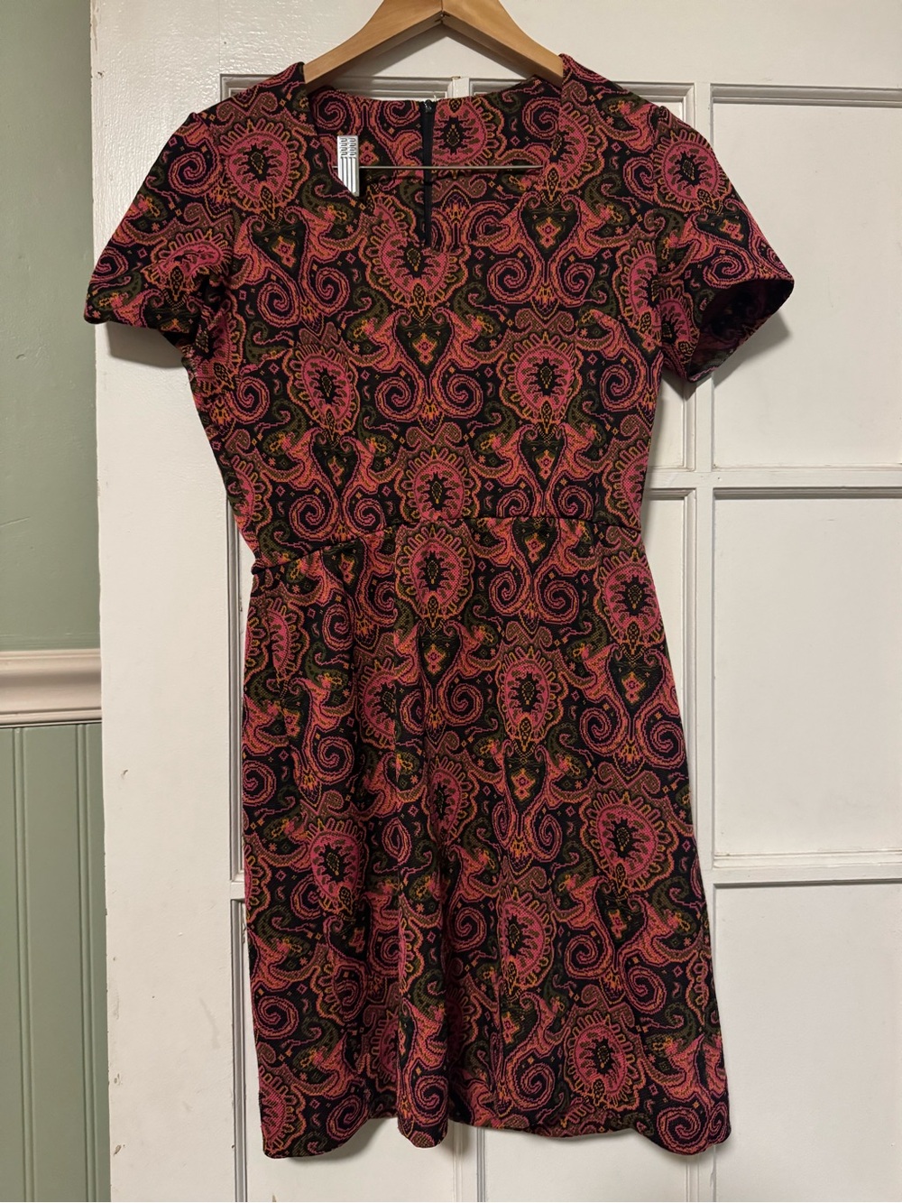 Pink Paisley Short Sleeve Fit-and-Flare Dress *Vintage Sewn*